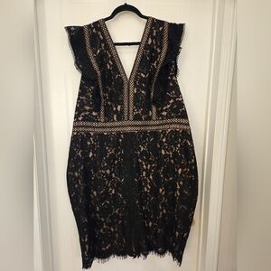 City Chic Black Lace Midi Dress with Nude Lining Size 22 Plus
